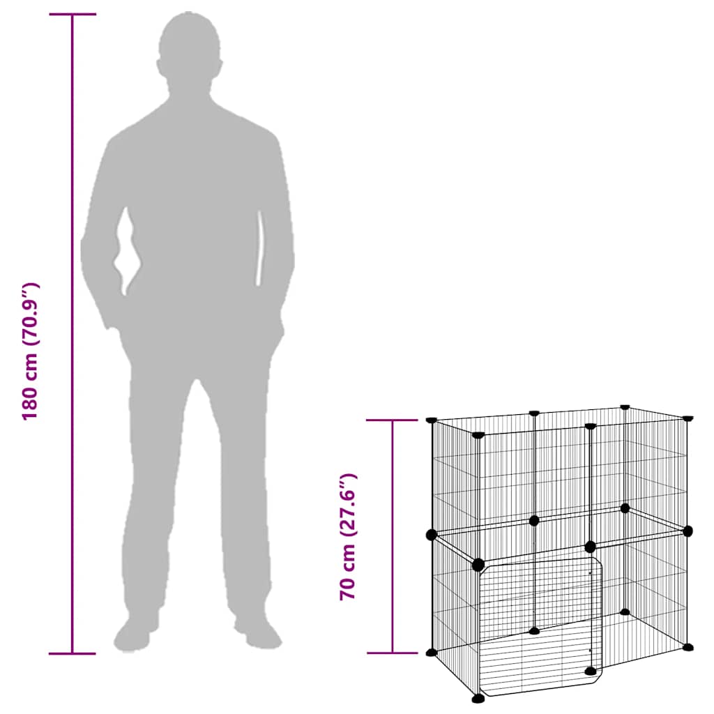 vidaXL 12-Panel Pet Cage with Door Black 70x35x70 cm Steel