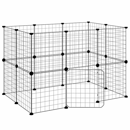 vidaXL 20-Panel Pet Cage with Door Black 105x70x70 cm Steel
