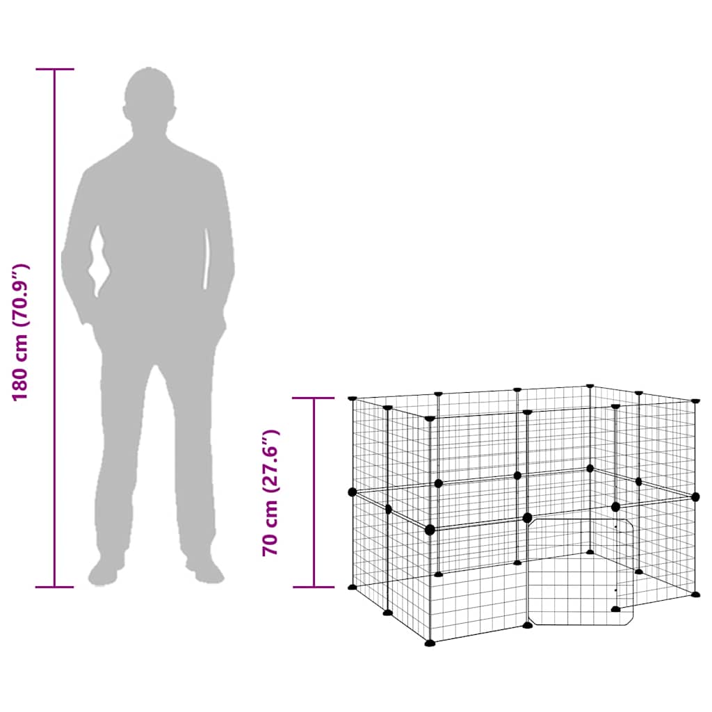 vidaXL 20-Panel Pet Cage with Door Black 105x70x70 cm Steel