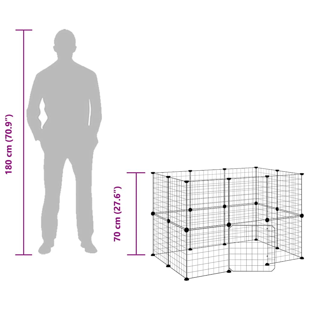 vidaXL 20-Panel Pet Cage with Door Black 105x70x70 cm Steel