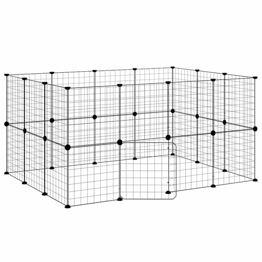 vidaXL 28-Panel Pet Cage with Door Black 140x105x70 cm Steel