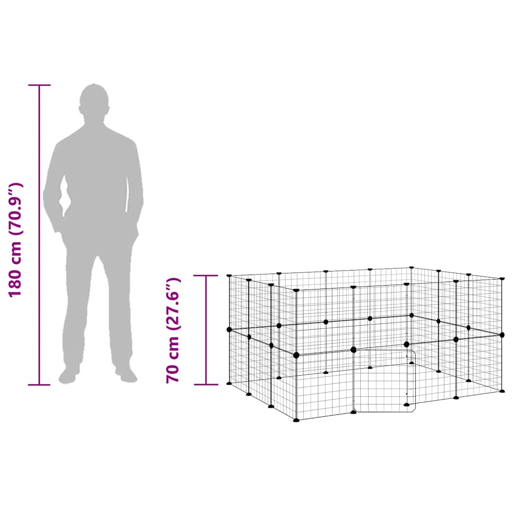 vidaXL 28-Panel Pet Cage with Door Black 140x105x70 cm Steel