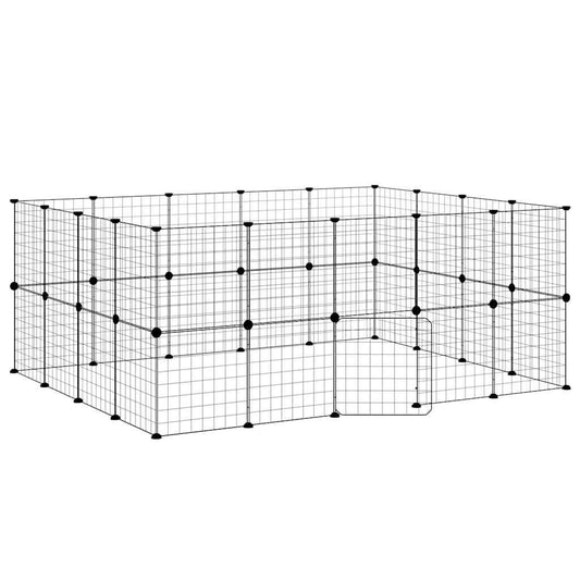 vidaXL 36-Panel Pet Cage with Door Black 175x140x70 cm Steel