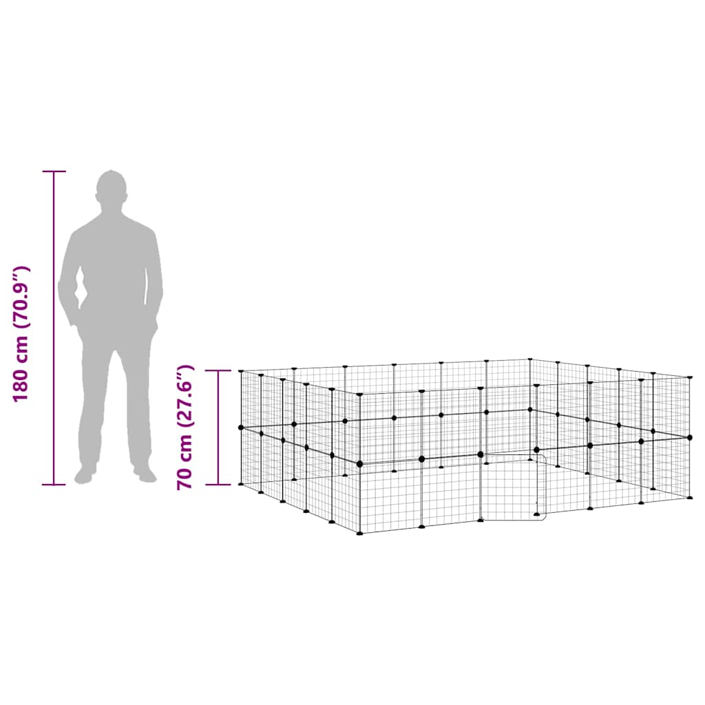 vidaXL 44-Panel Pet Cage with Door Black 210x175x70 cm Steel