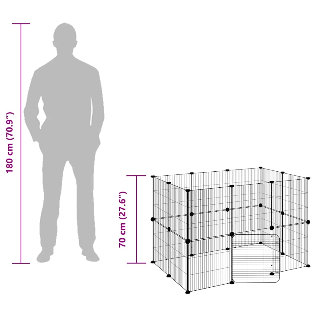 vidaXL 20-Panel Pet Cage with Door Black 105x70x70 cm Steel