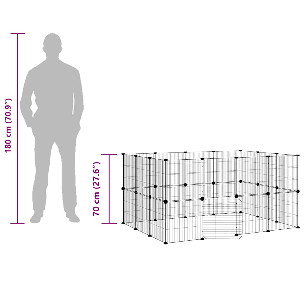 vidaXL 28-Panel Pet Cage with Door Black 140x105x70 cm Steel