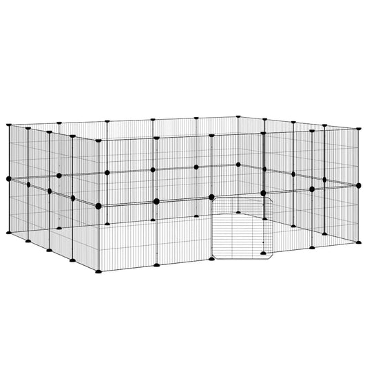 vidaXL 36-Panel Pet Cage with Door Black 175x140x70 cm Steel