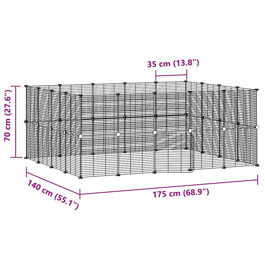 vidaXL 36-Panel Pet Cage with Door Black 35x35 cm Steel