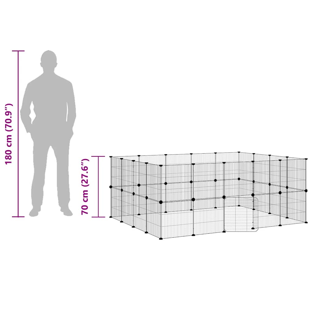 vidaXL 36-Panel Pet Cage with Door Black 175x140x70 cm Steel