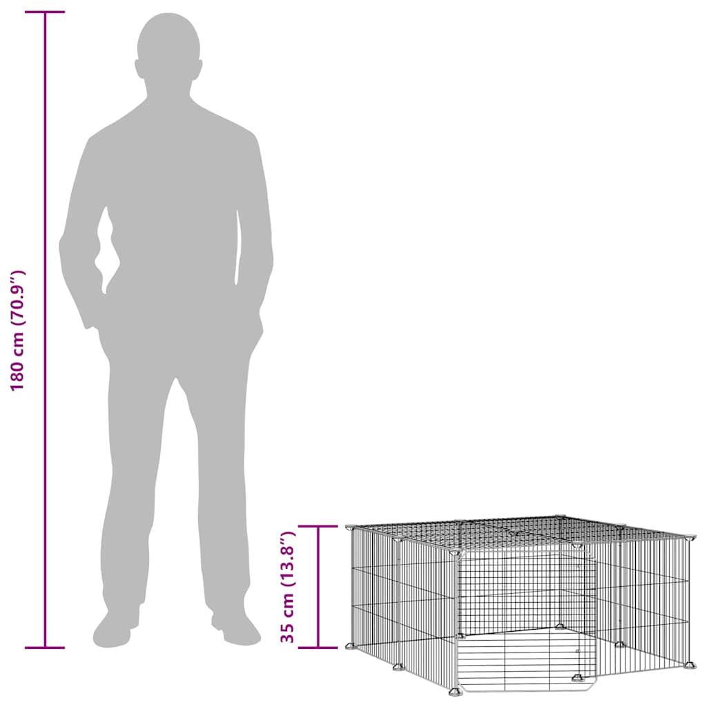 vidaXL 12-Panel Pet Cage with Door Black 70x70x35 cm Steel