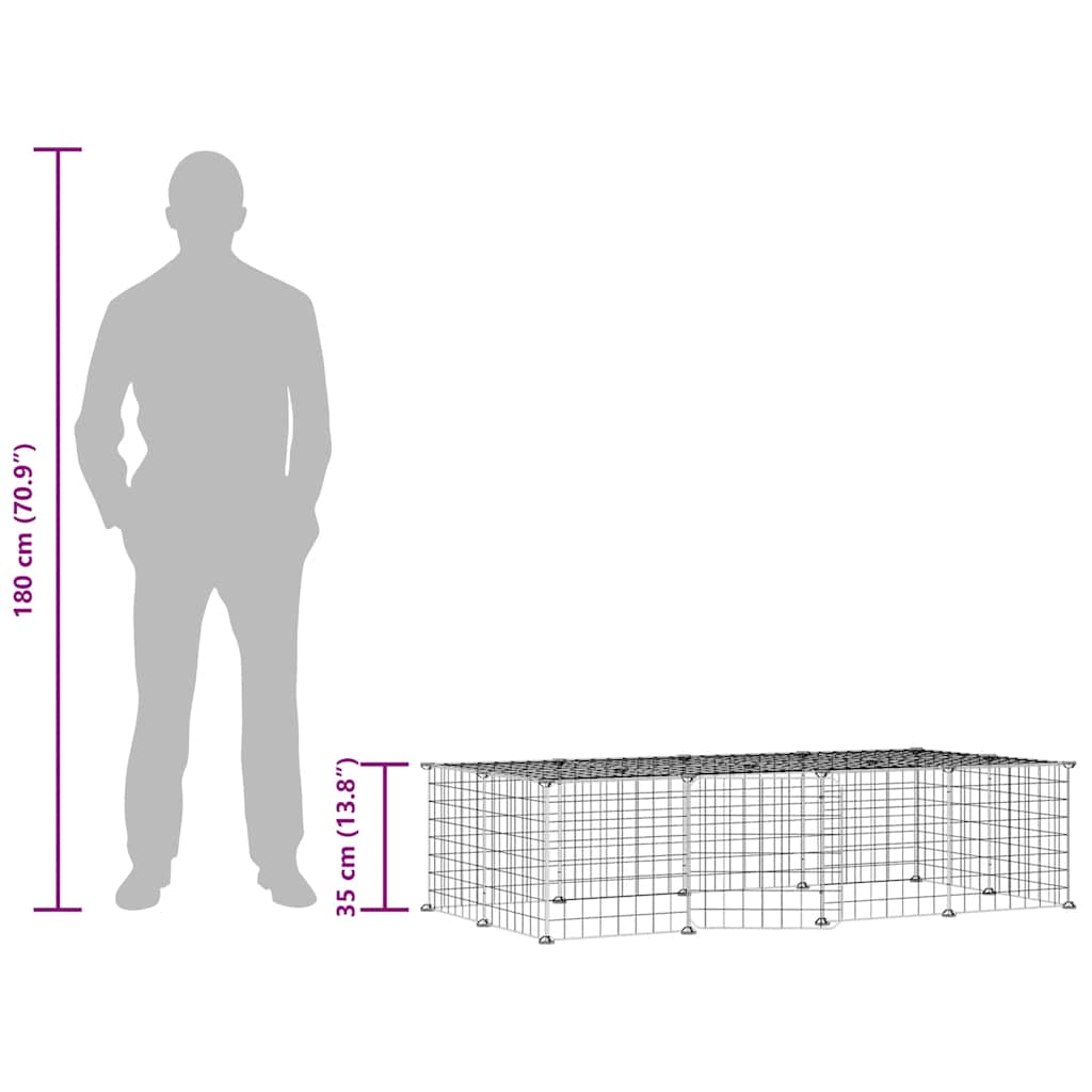 vidaXL 20-Panel Pet Cage with Door Black 140x70x35 cm Steel