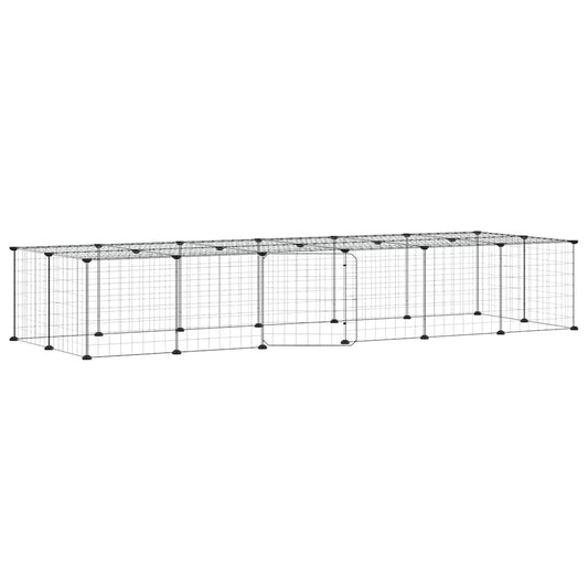 vidaXL 28-Panel Pet Cage with Door Black 210x70x35 cm Steel