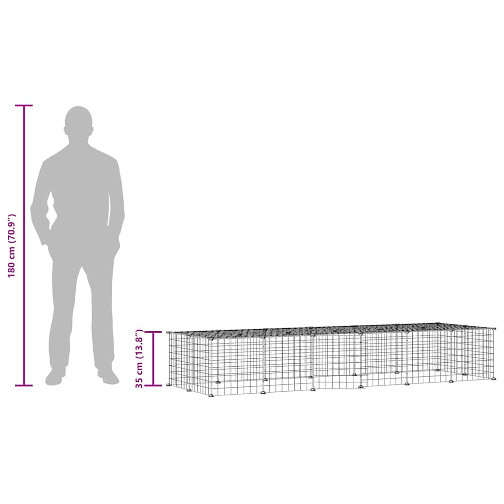 vidaXL 28-Panel Pet Cage with Door Black 210x70x35 cm Steel