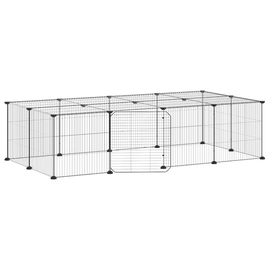 vidaXL 20-Panel Pet Cage with Door Black 140x70x35 cm Steel