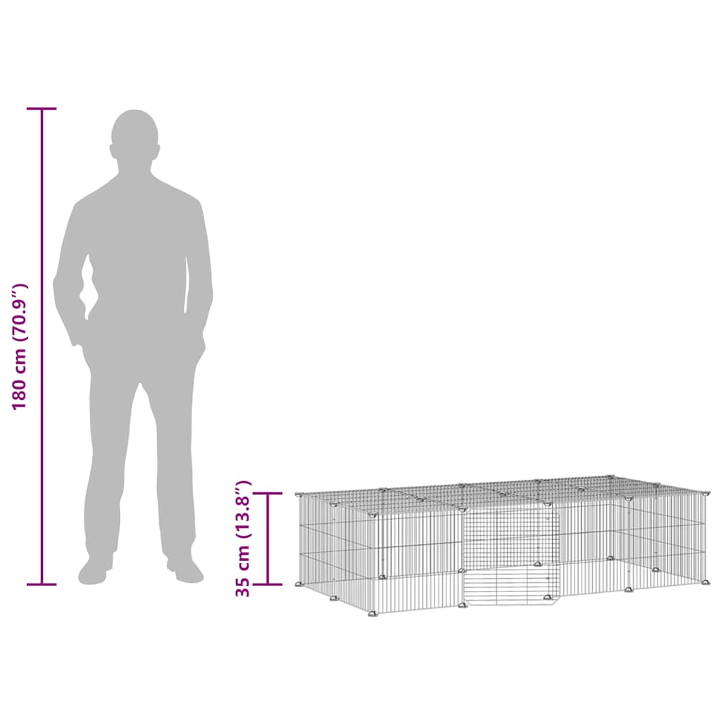 vidaXL 20-Panel Pet Cage with Door Black 140x70x35 cm Steel