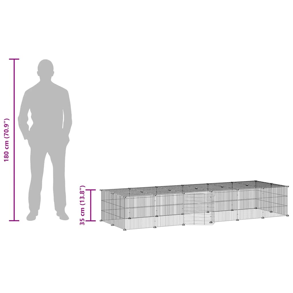 vidaXL 28-Panel Pet Cage with Door Black 210x70x35 cm Steel