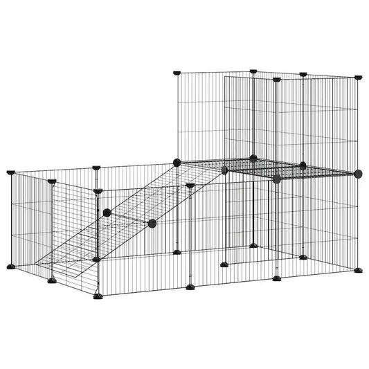 vidaXL 20-Panel Pet Cage with Door Black 105x70x70 cm Steel