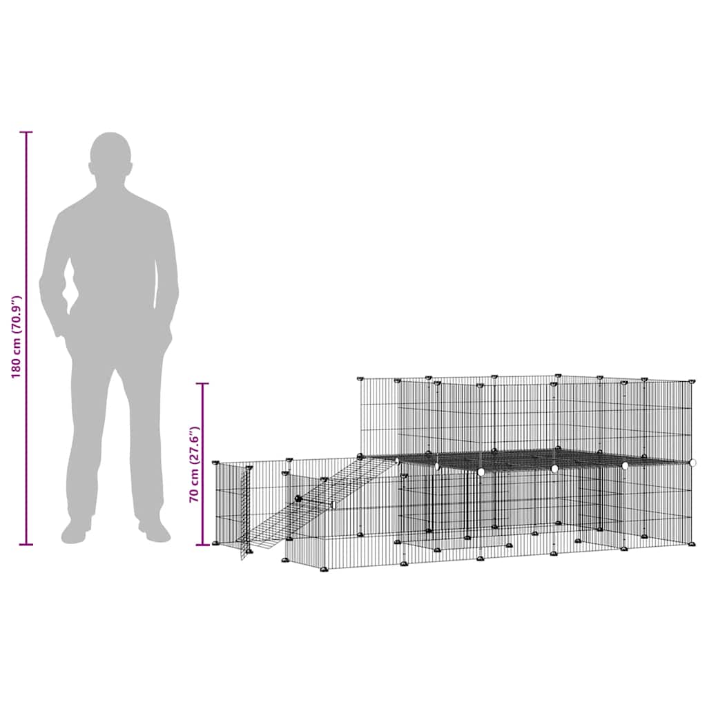 vidaXL 44-Panel Pet Cage with Door Black 175x105x70 cm Steel