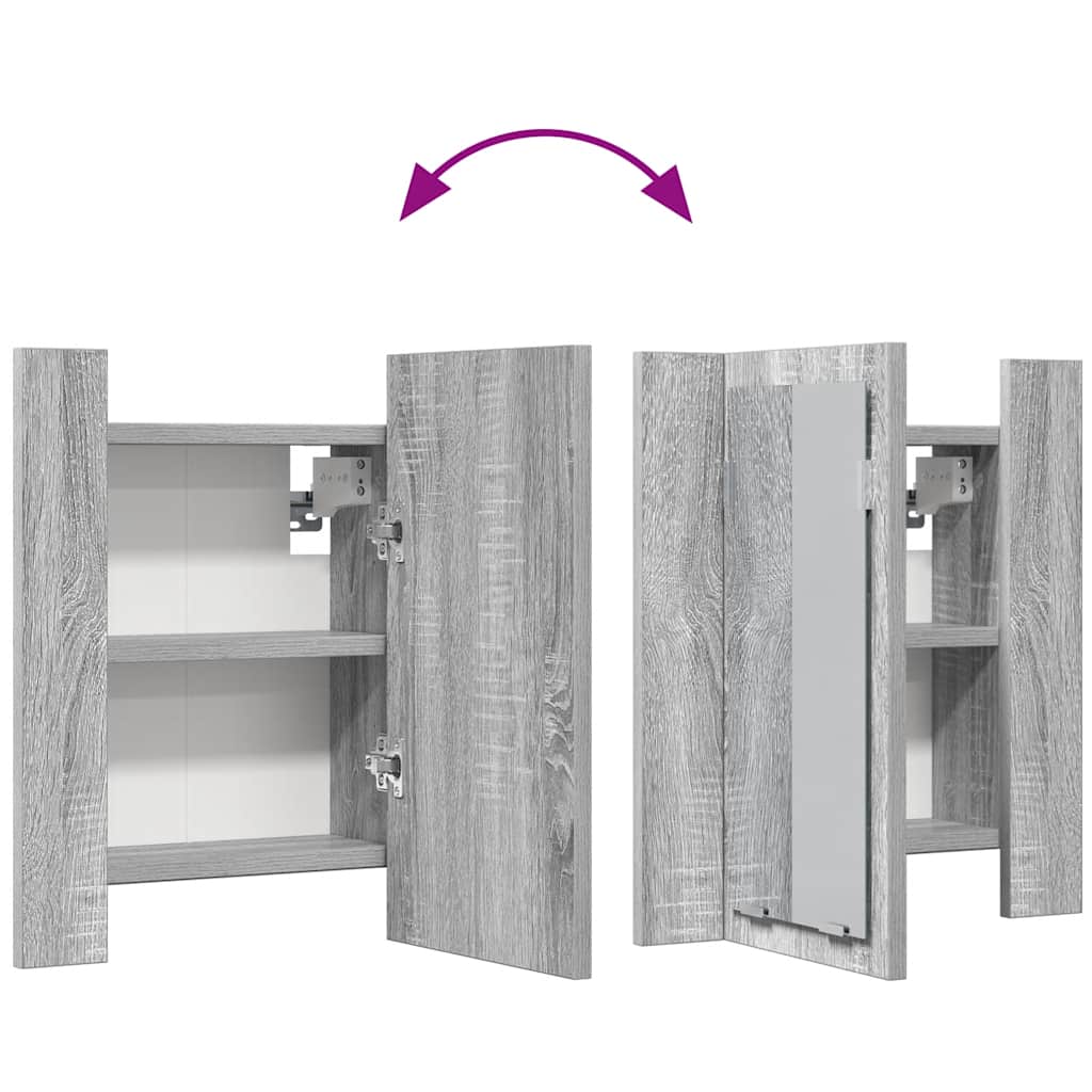 vidaXL LED Bathroom Mirror Cabinet Grey Sonoma 40x12x45 cm Engineered Wood