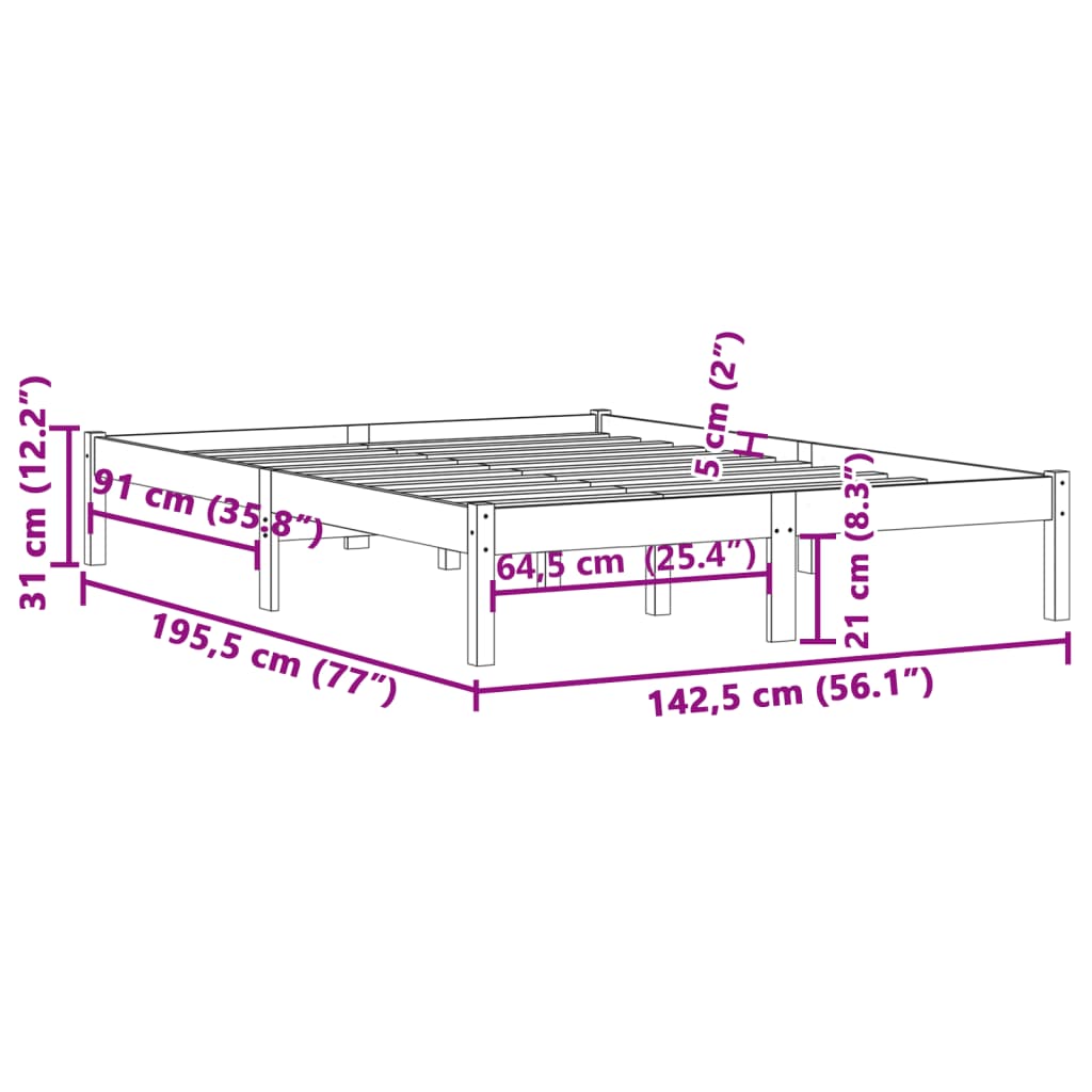 vidaXL Bed Frame without Mattress 137x190 cm Solid Wood Pine Full