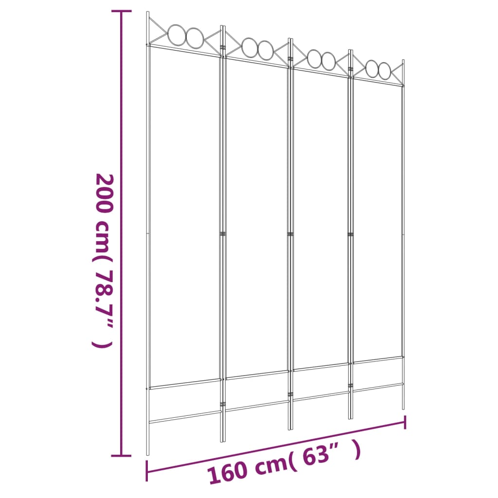 vidaXL 4-Panel Room Divider White 160x200 cm Fabric