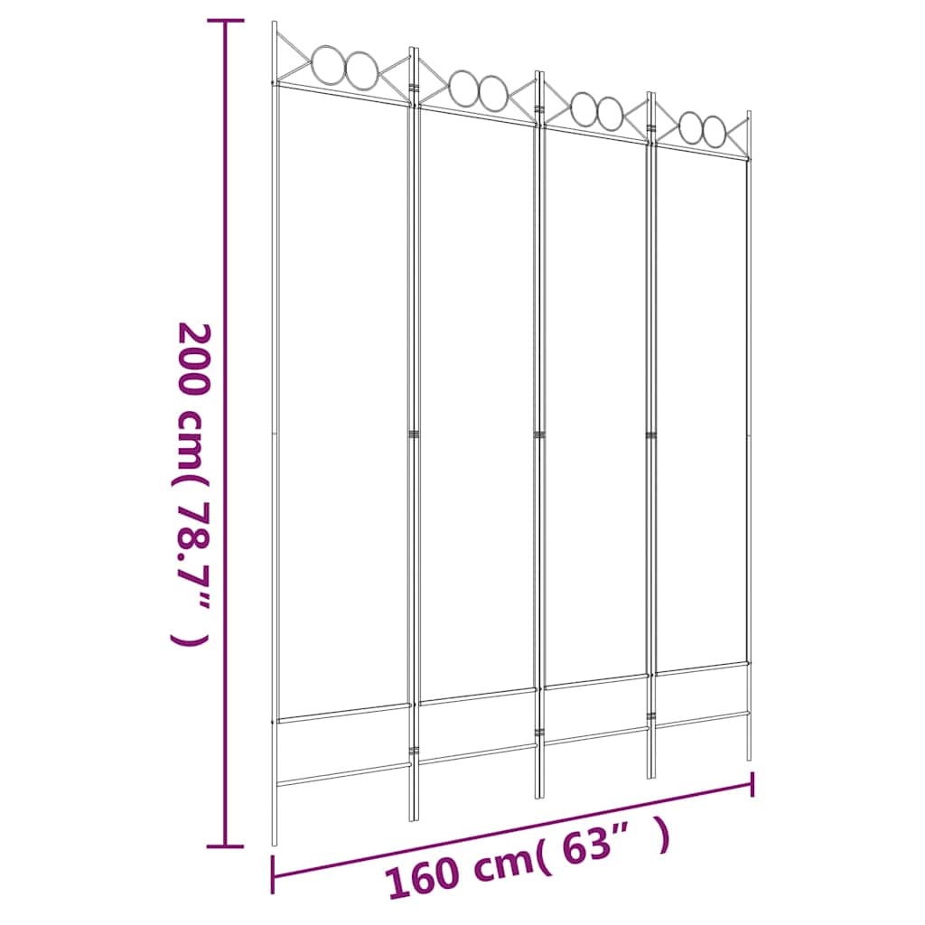 vidaXL 4-Panel Room Divider Black 160x200 cm Fabric