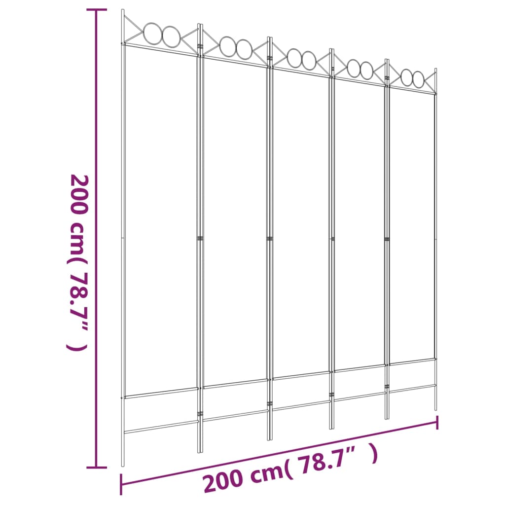 vidaXL 5-Panel Room Divider Black 200x200 cm Fabric
