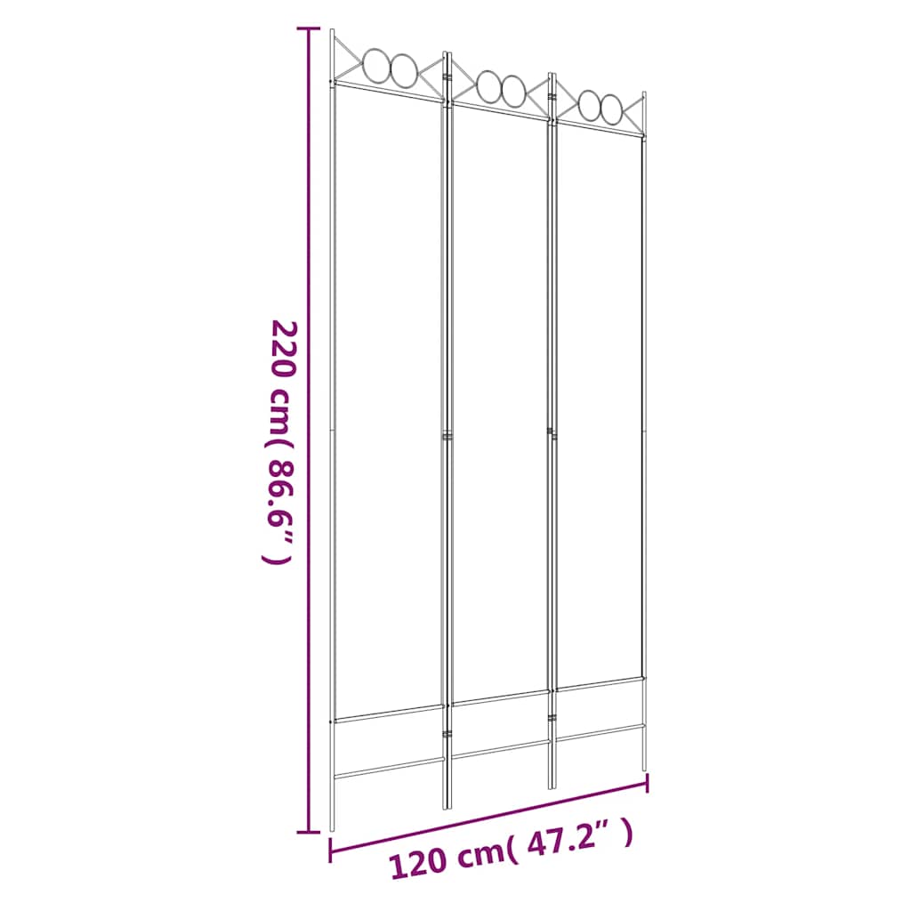 vidaXL 3-Panel Room Divider Black 120x220 cm Fabric
