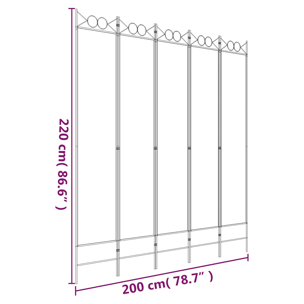 vidaXL 5-Panel Room Divider Black 200x220 cm Fabric