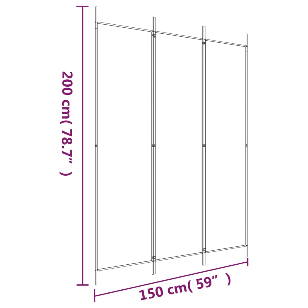 vidaXL 3-Panel Room Divider Brown 150x200 cm Fabric