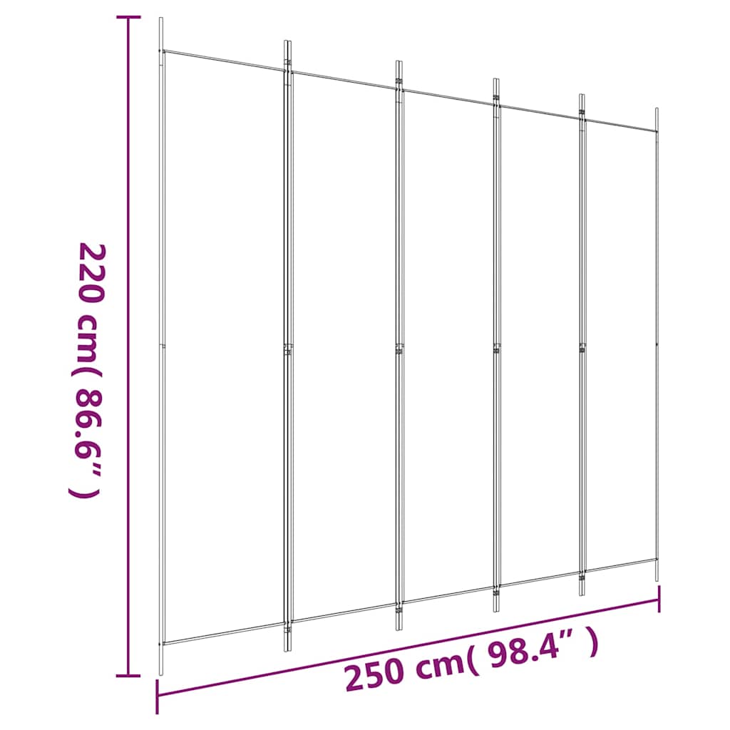 vidaXL 5-Panel Room Divider Brown 250x220 cm Fabric