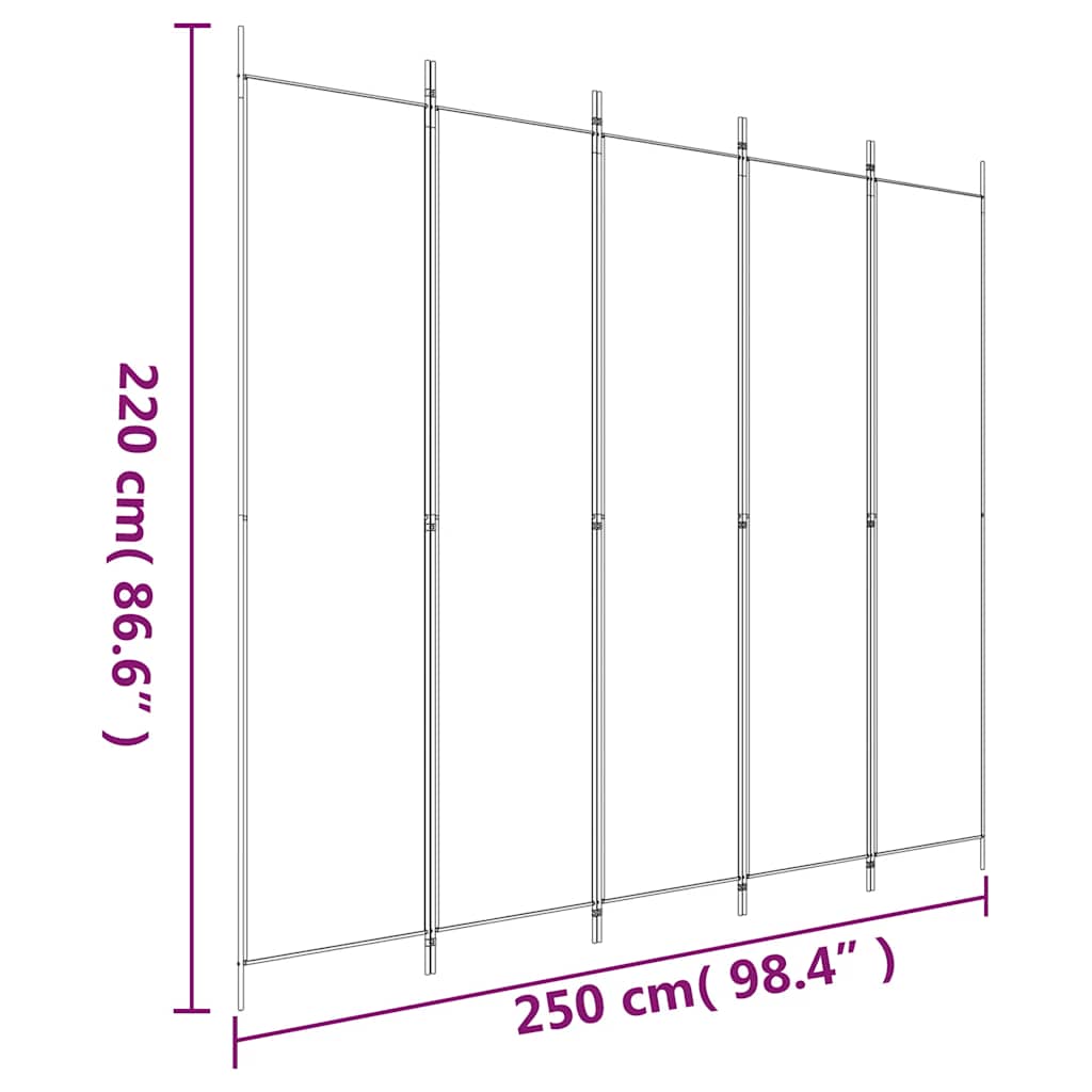 vidaXL 5-Panel Room Divider Black 250x220 cm Fabric