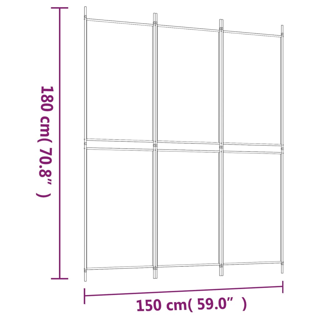 vidaXL 3-Panel Room Divider Brown 150x180 cm Fabric