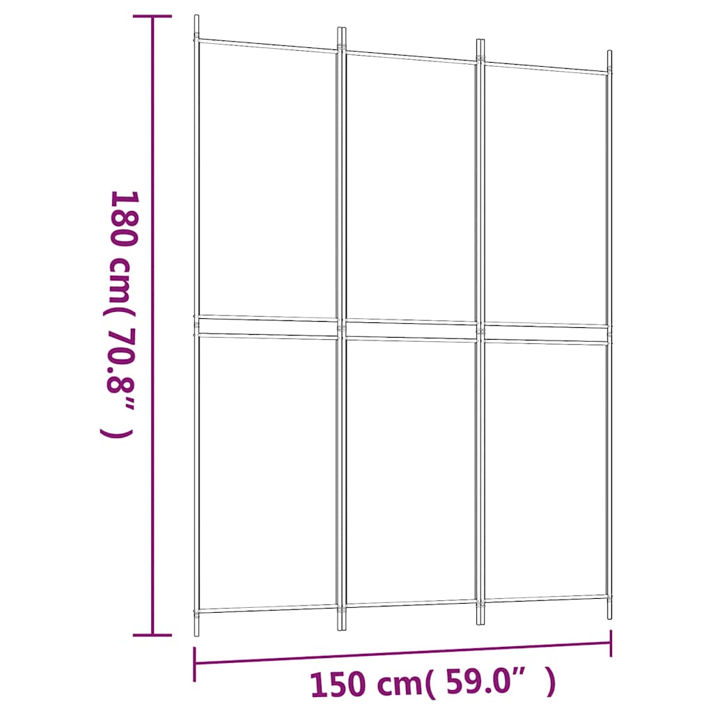 vidaXL 3-Panel Room Divider Black 150x200 cm Fabric