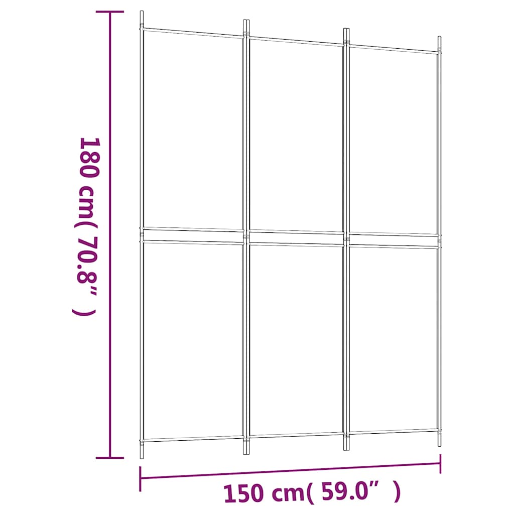 vidaXL 3-Panel Room Divider Black 150x200 cm Fabric