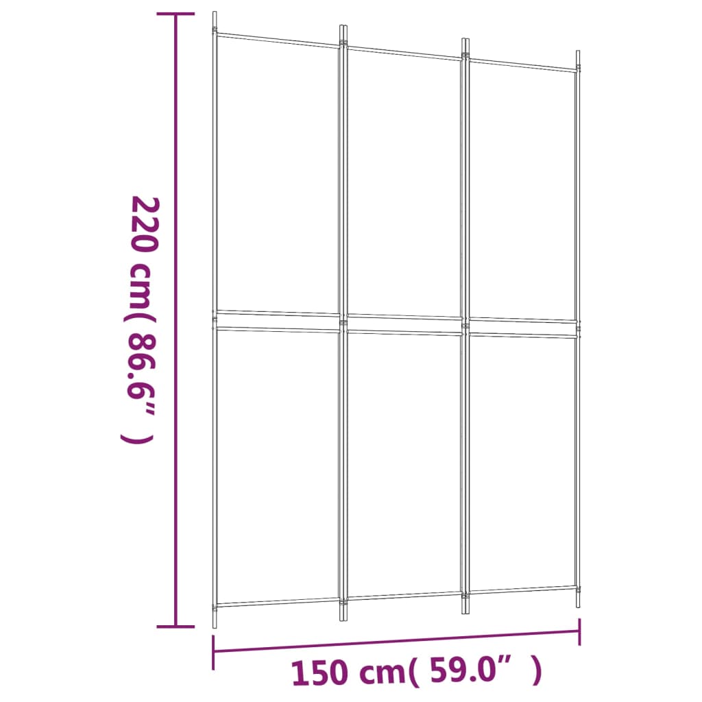 vidaXL 3-Panel Room Divider White 150x220 cm Fabric