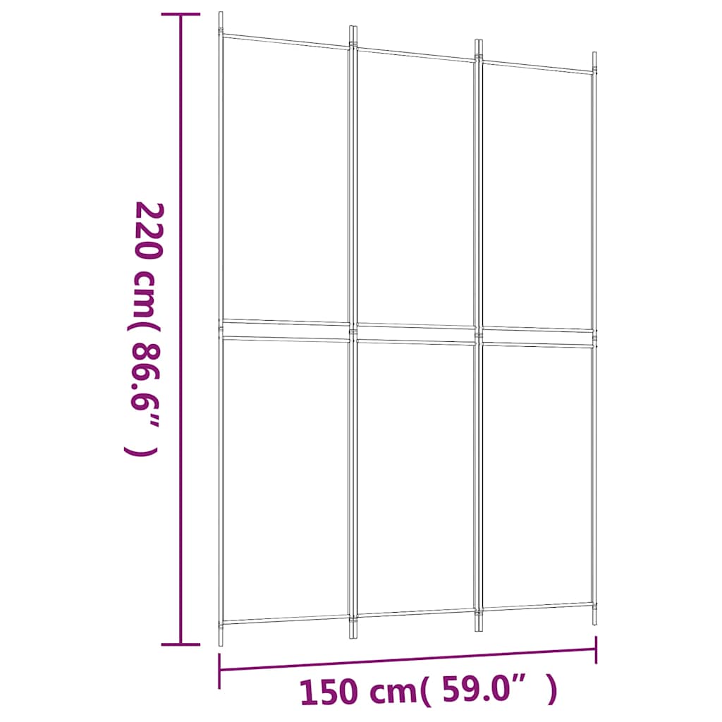 vidaXL 3-Panel Room Divider Brown 150x220 cm Fabric