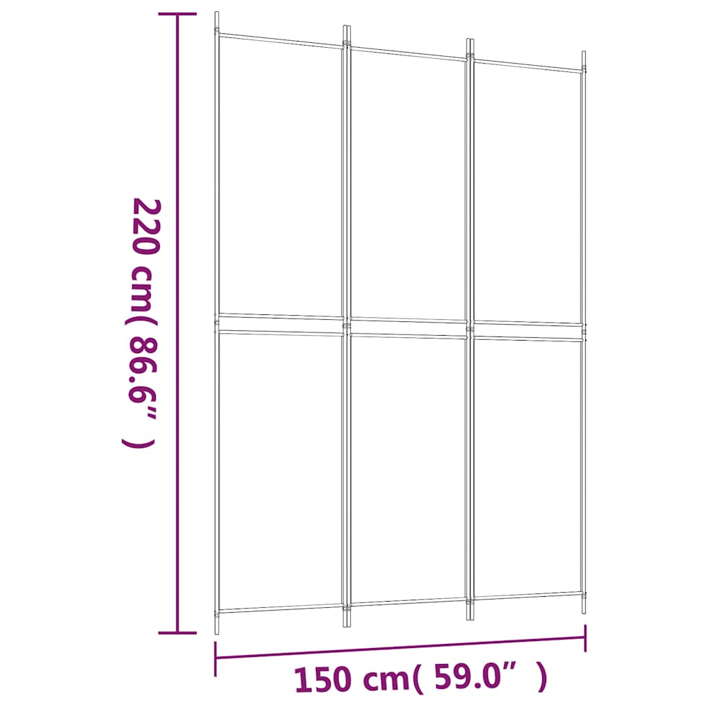 vidaXL 3-Panel Room Divider Black 150x220 cm Fabric