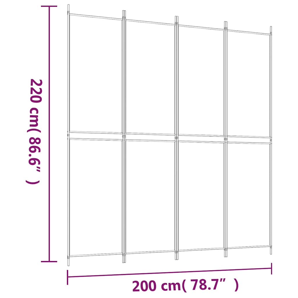 vidaXL 4-Panel Room Divider Black 200x220 cm Fabric