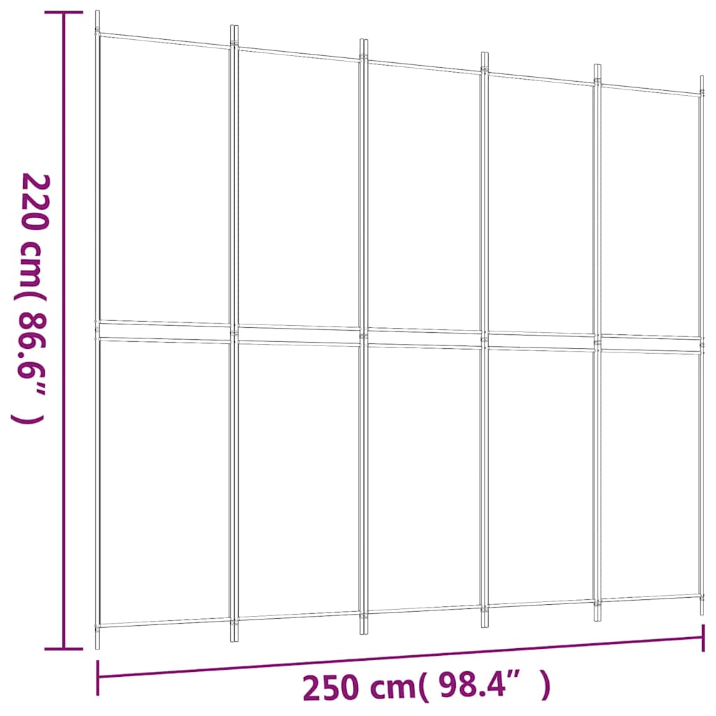 vidaXL 5-Panel Room Divider Black 250x220 cm Fabric