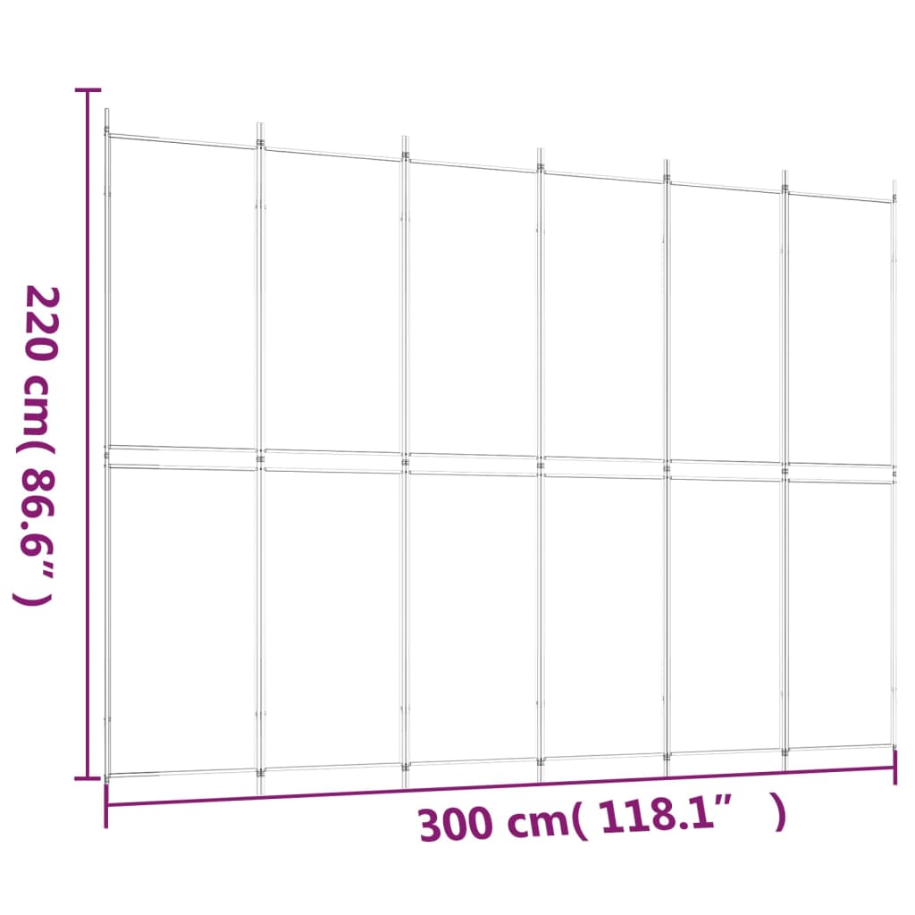 vidaXL 6-Panel Room Divider White 300x220 cm Fabric