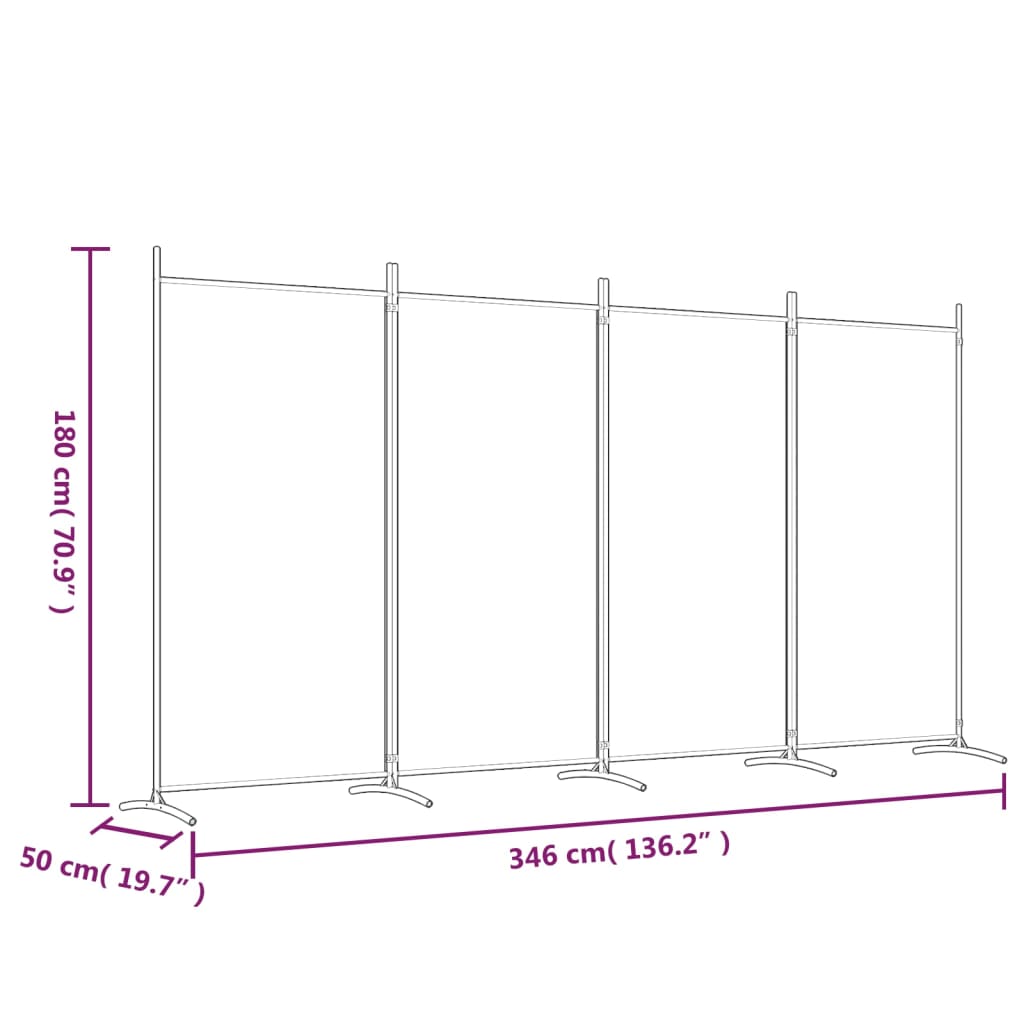 vidaXL 4-Panel Room Divider White 346x180 cm Fabric