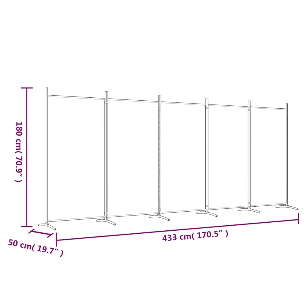 vidaXL 5-Panel Room Divider White 433x180 cm Fabric