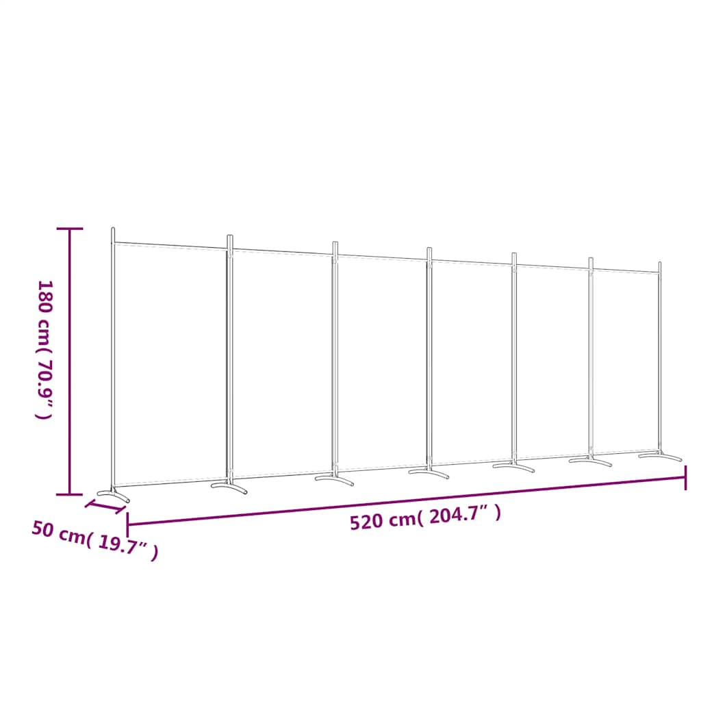 vidaXL 6-Panel Room Divider White 520x180 cm Fabric