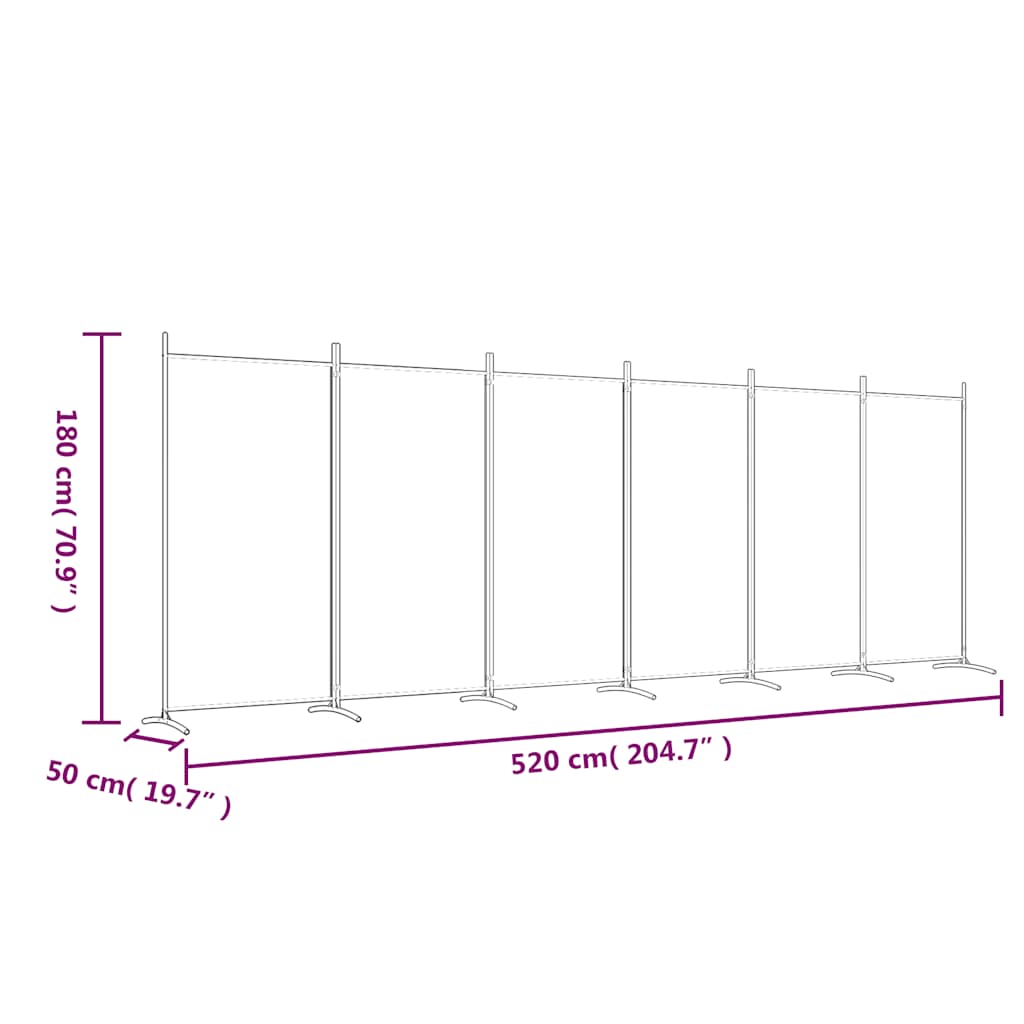 vidaXL 6-Panel Room Divider Black 520x180 cm Fabric
