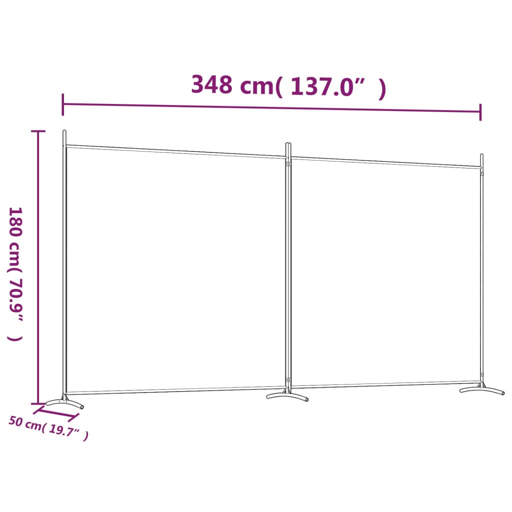 vidaXL 2-Panel Room Divider White 348x180 cm Fabric
