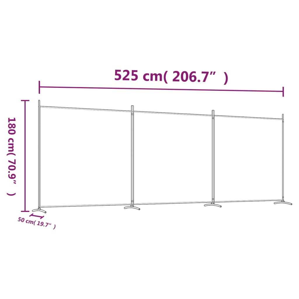 vidaXL 3-Panel Room Divider White 525x180 cm Fabric