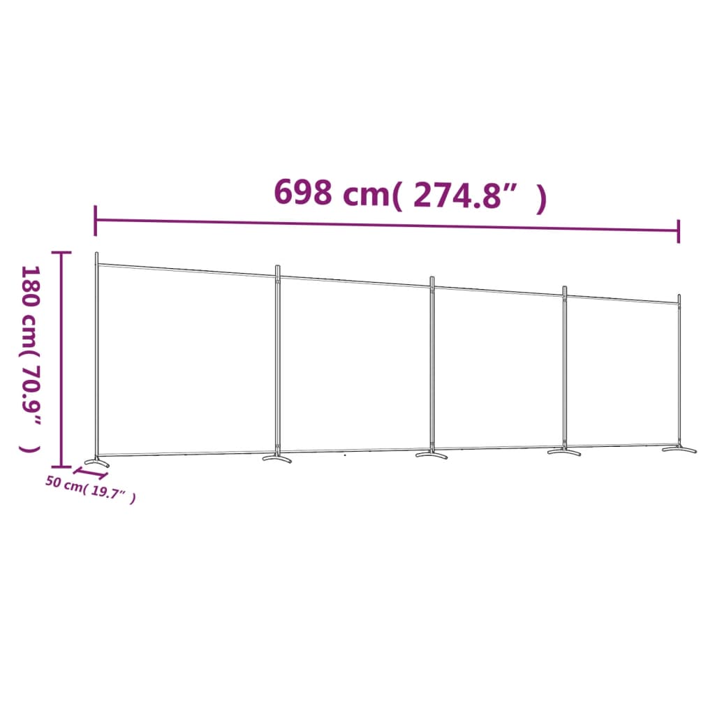 vidaXL 4-Panel Room Divider White 698x180 cm Fabric