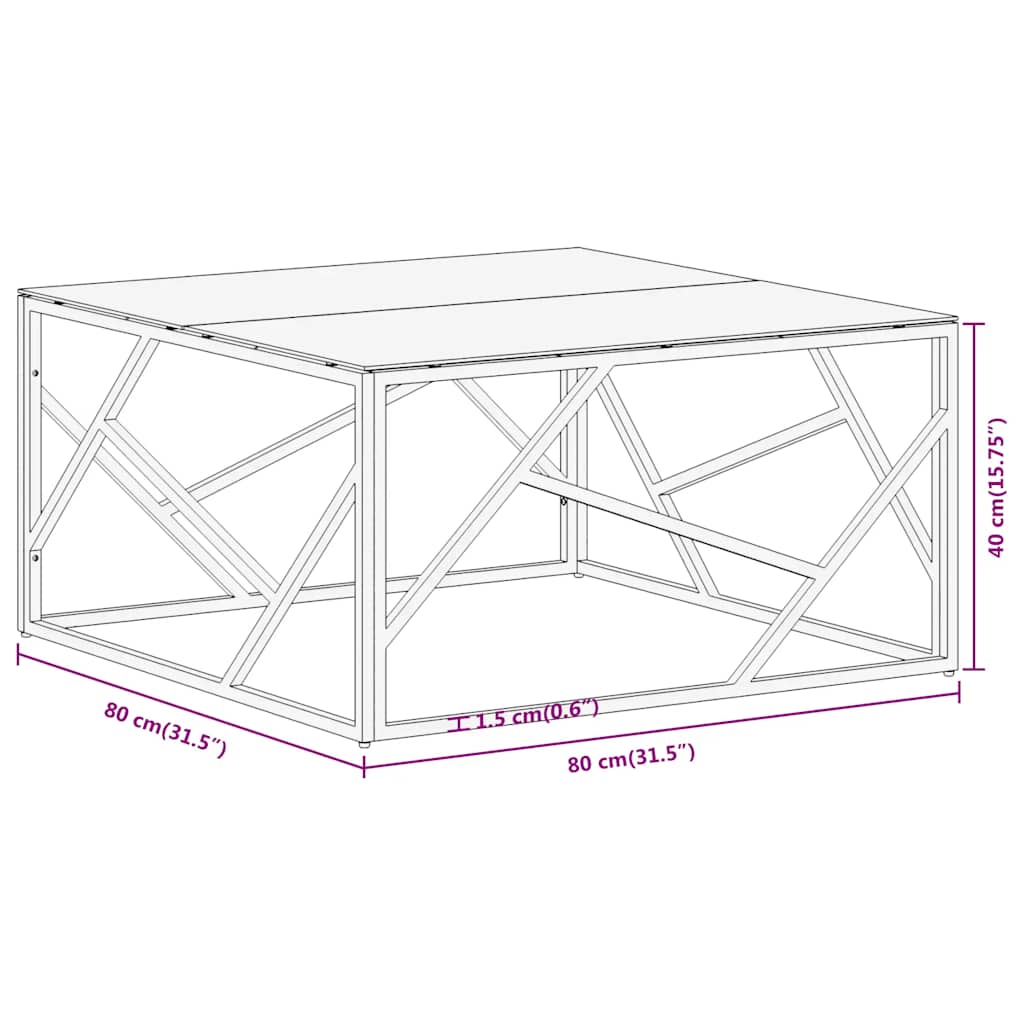 vidaXL Coffee Table Silver Stainless Steel and Tempered Glass