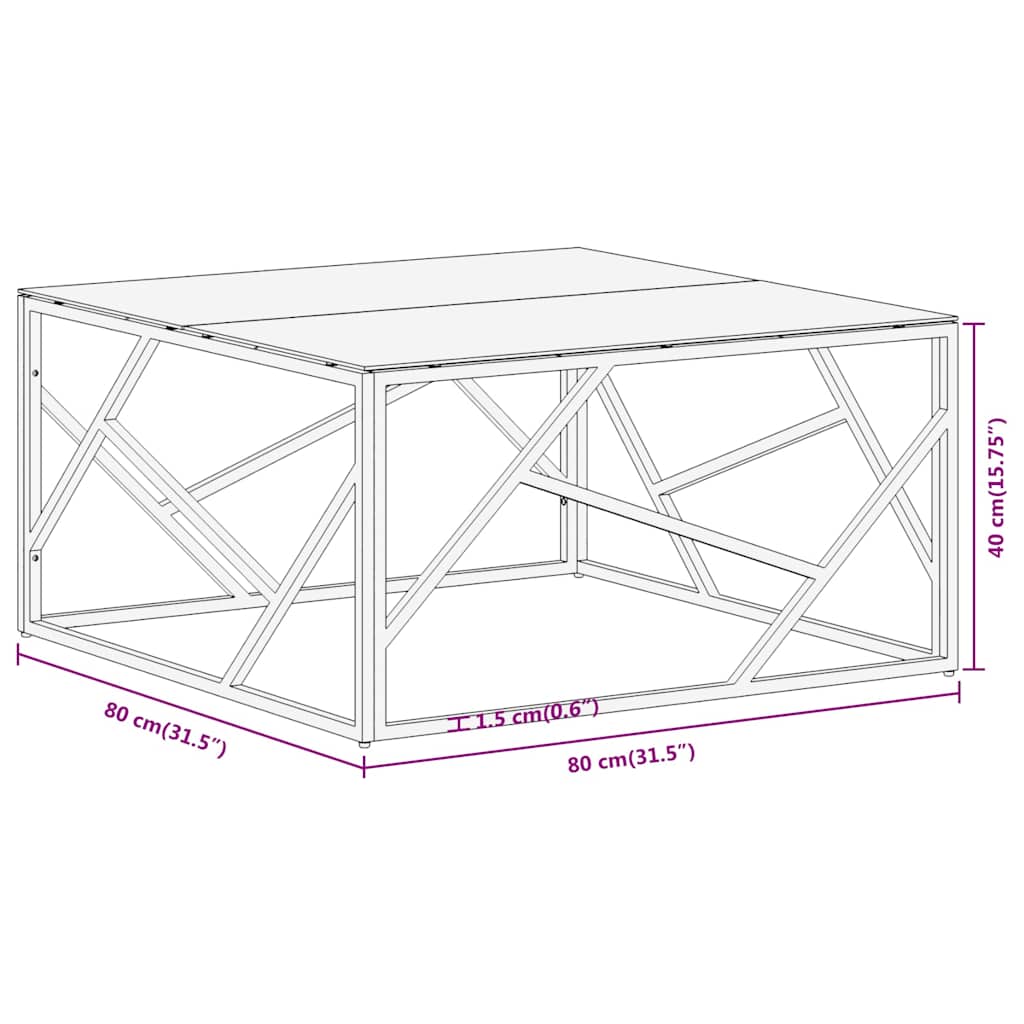 vidaXL Coffee Table Silver Stainless Steel and Tempered Glass